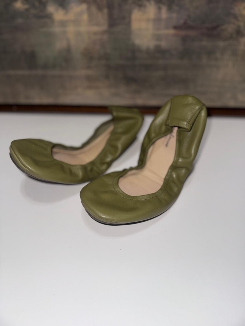 Storefront Olive Green Soft Leather Ballet Flats